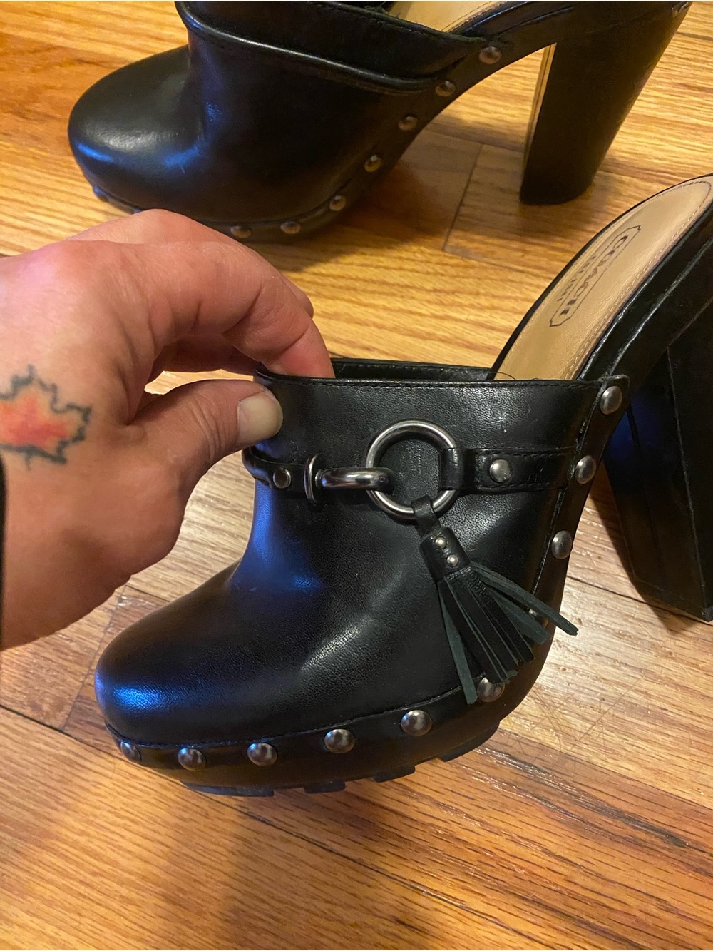 Coach Rana Black Leather High Heel Clog Mules - Picture 2 of 6